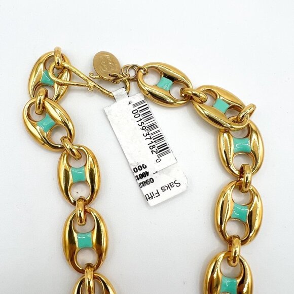Sylvia Toledano 22K-Gold-Plated & Turquoise Enamel Puffed Anchor Link Necklace - Picture 3 of 5